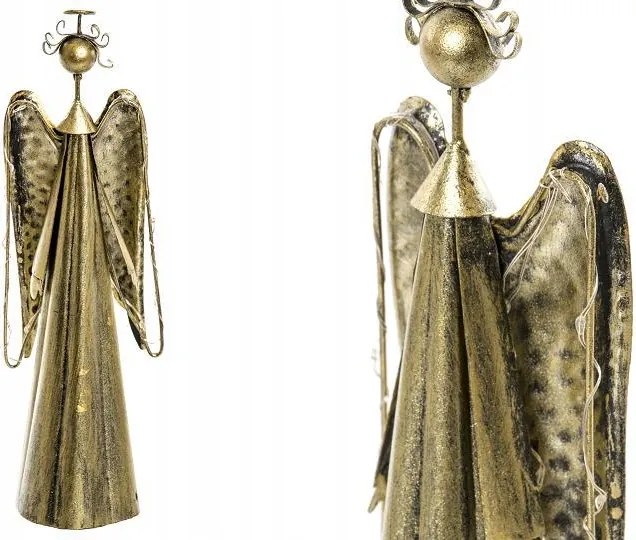 Angyal fém arany karácsonyi dekoráció Led figura H23 DEcodomi