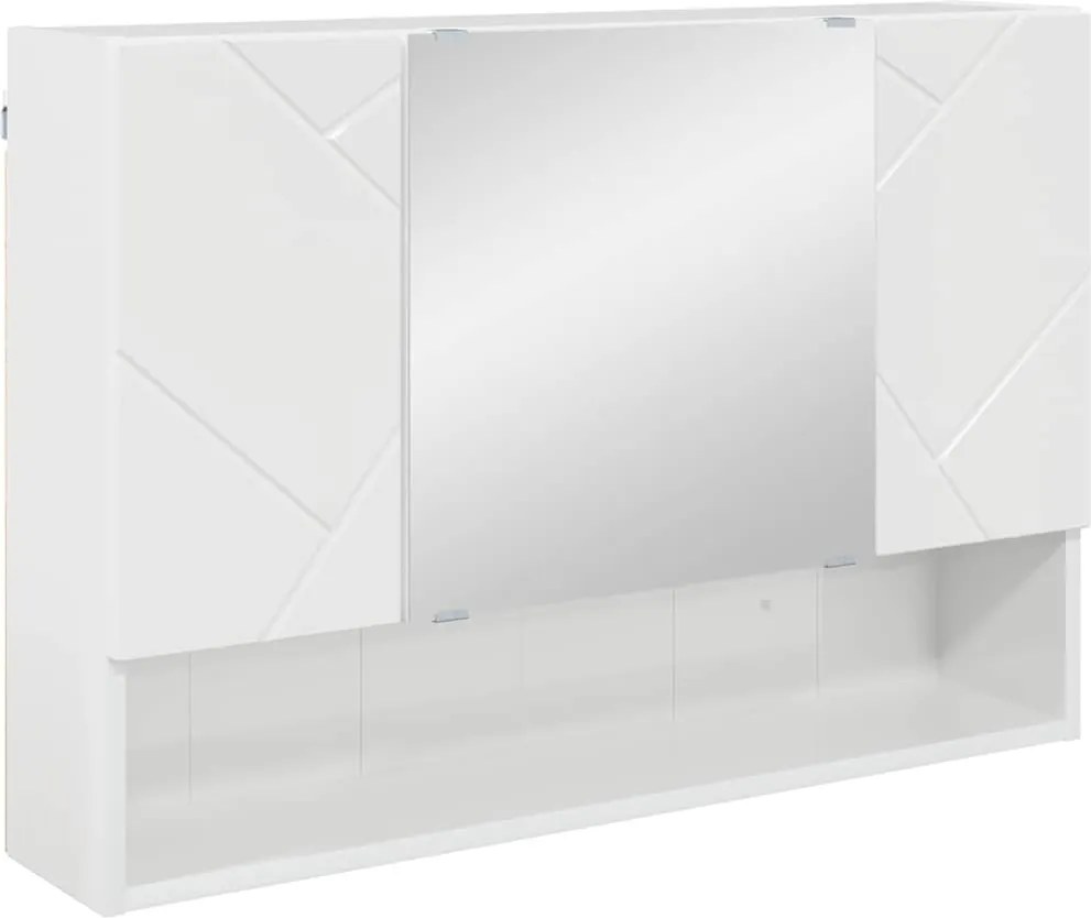 vidaXL Tükörszekrény ajtóval Magas Fényű Fehér 80 x 17 x 55 cm Faanyag