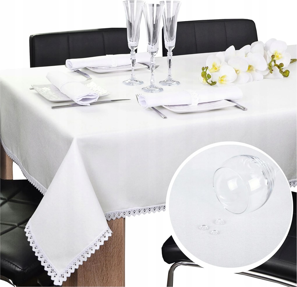 Abrosz Asztalra Csipkével Malaga 220x140 Abrosz Fehér Tejszín Foltálló