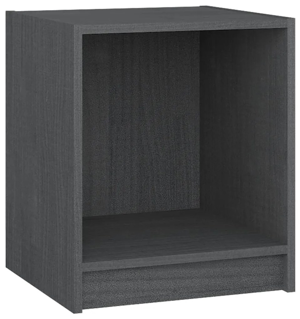 2 db szürke tömör fenyőfa éjjeliszekrény 35,5 x 33,5 x 41,5 cm