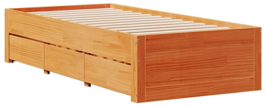 barna tömör fenyőfa fiókos ágykeret matrac nélkül 100 x 200 cm