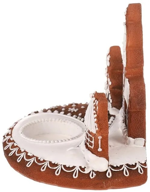 Gingerbread candle holder with church - polyresin,brown and white