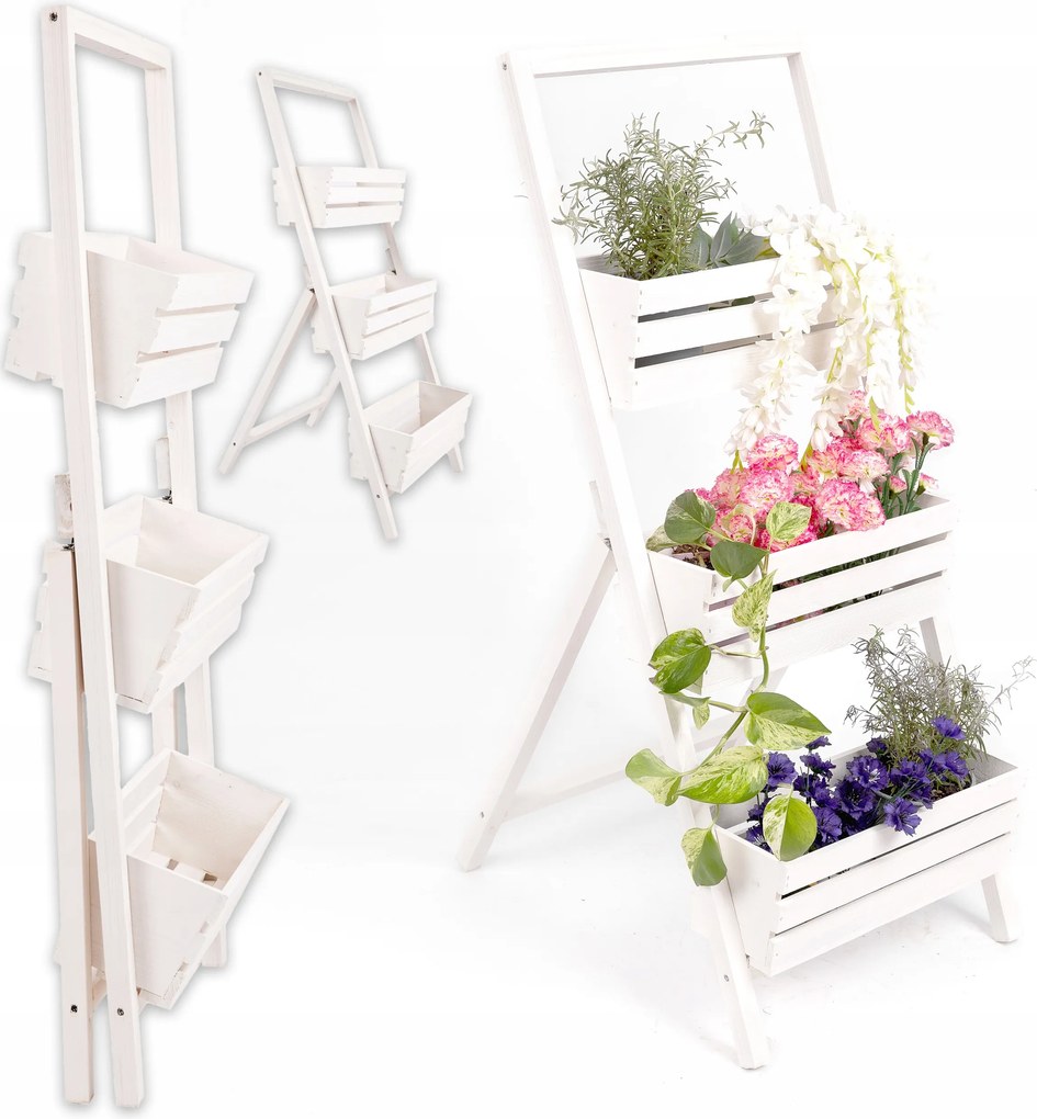 Virágállvány Virágtartó Létra Fa Fehér 3 Szintes Kert Erkély