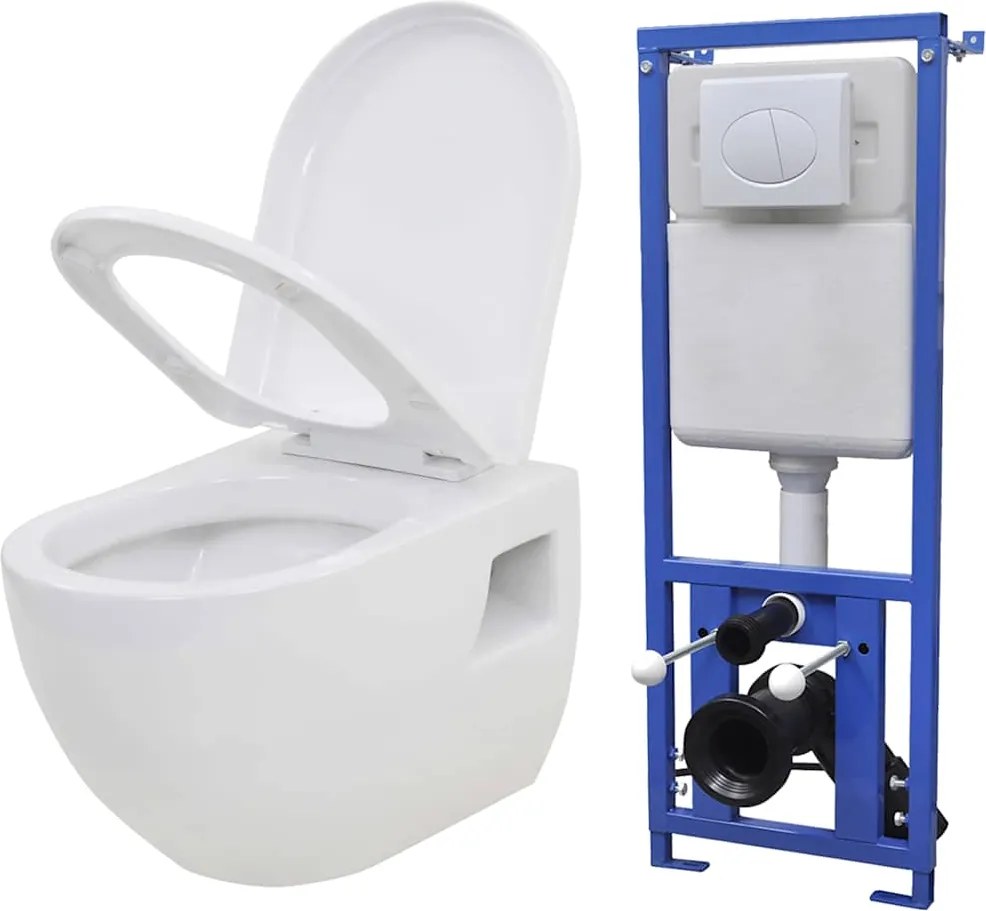vidaXL falra szerelhető fehér kerámia WC rejtett öblítőtartállyal