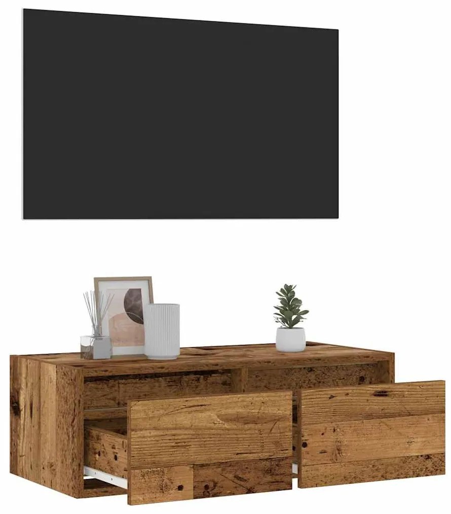 TV szekrény LED világítással régi fa 75x35,5x25 cm