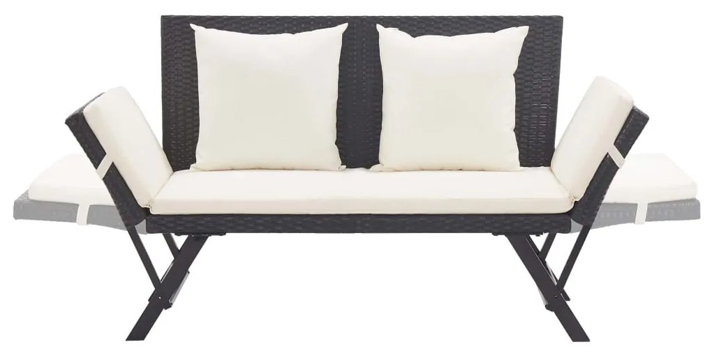 fekete polyrattan kerti pad párnával 176 cm