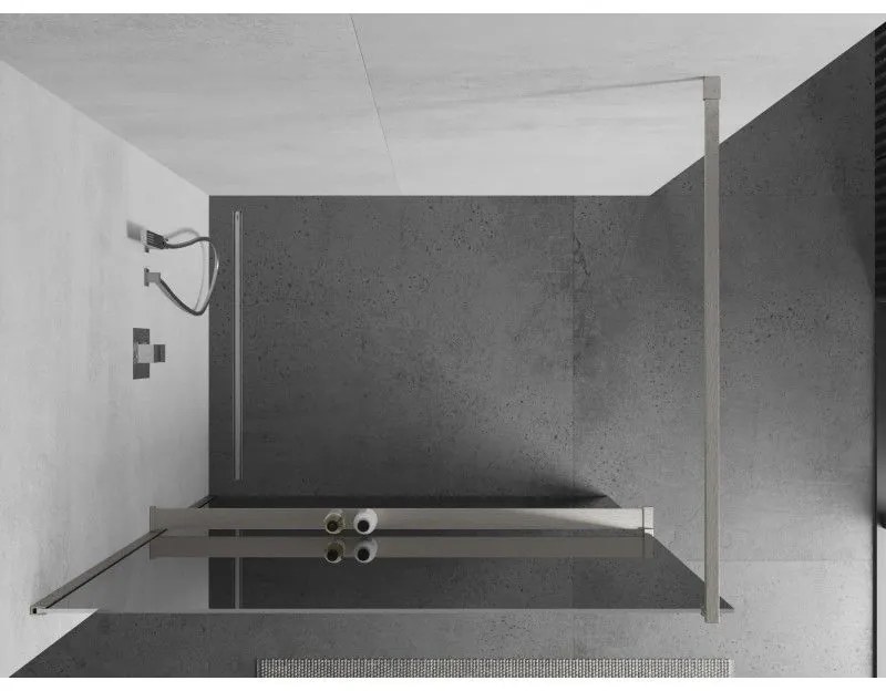 Mexen Kioto+, Walk-In zuhanyparaván polccal és akasztóval 70 x 200 cm, 8 mm-es üveg tükörmintával, csiszolt acél profillal, 800-070-121-97-50
