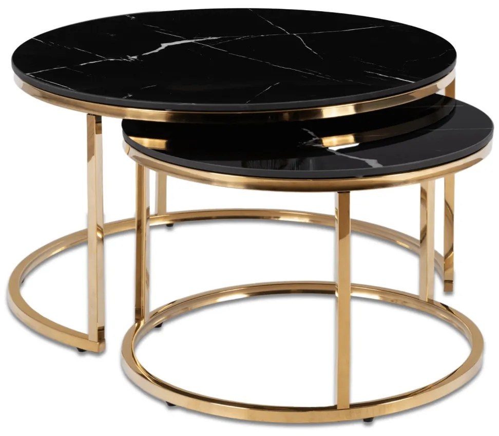 Fekete Márvány/Arany Dohányzóasztal Szett MILANO