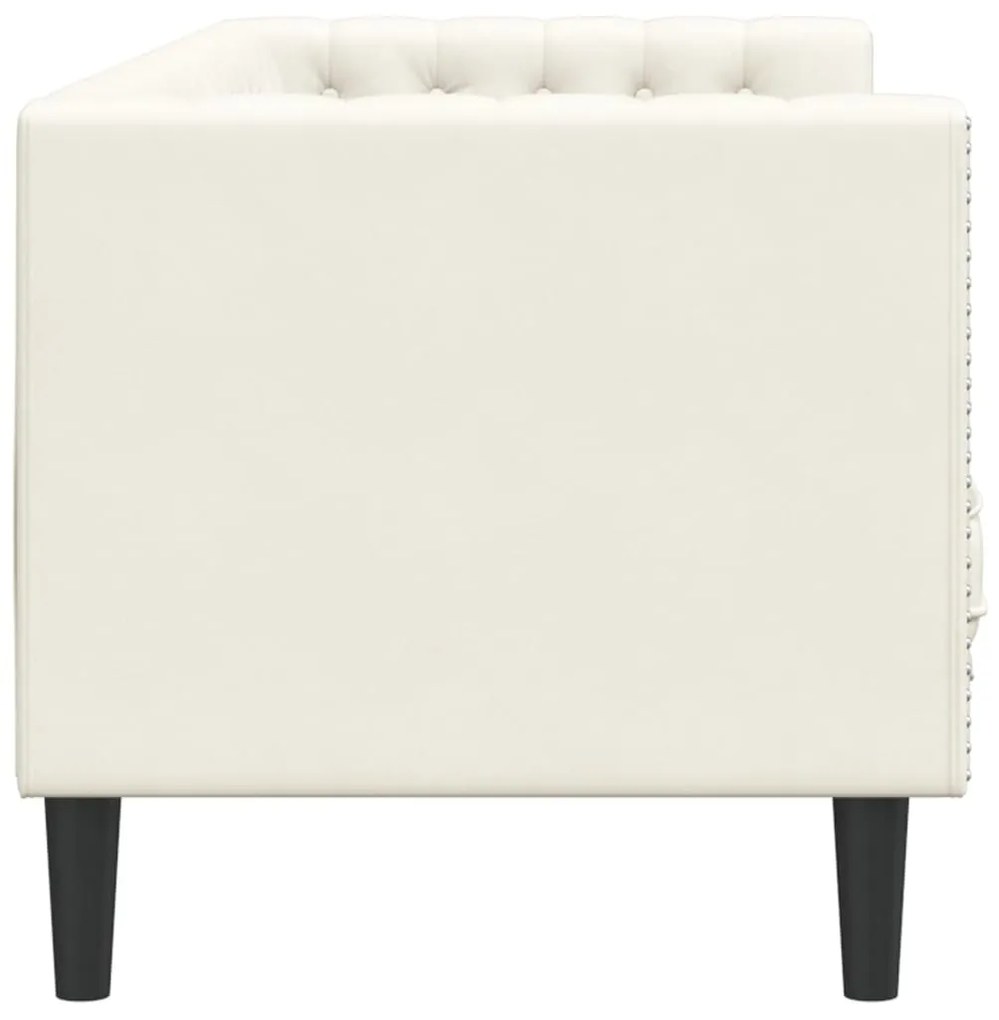 3 személyes krémszínű bársony Chesterfield kanapé párnákkal