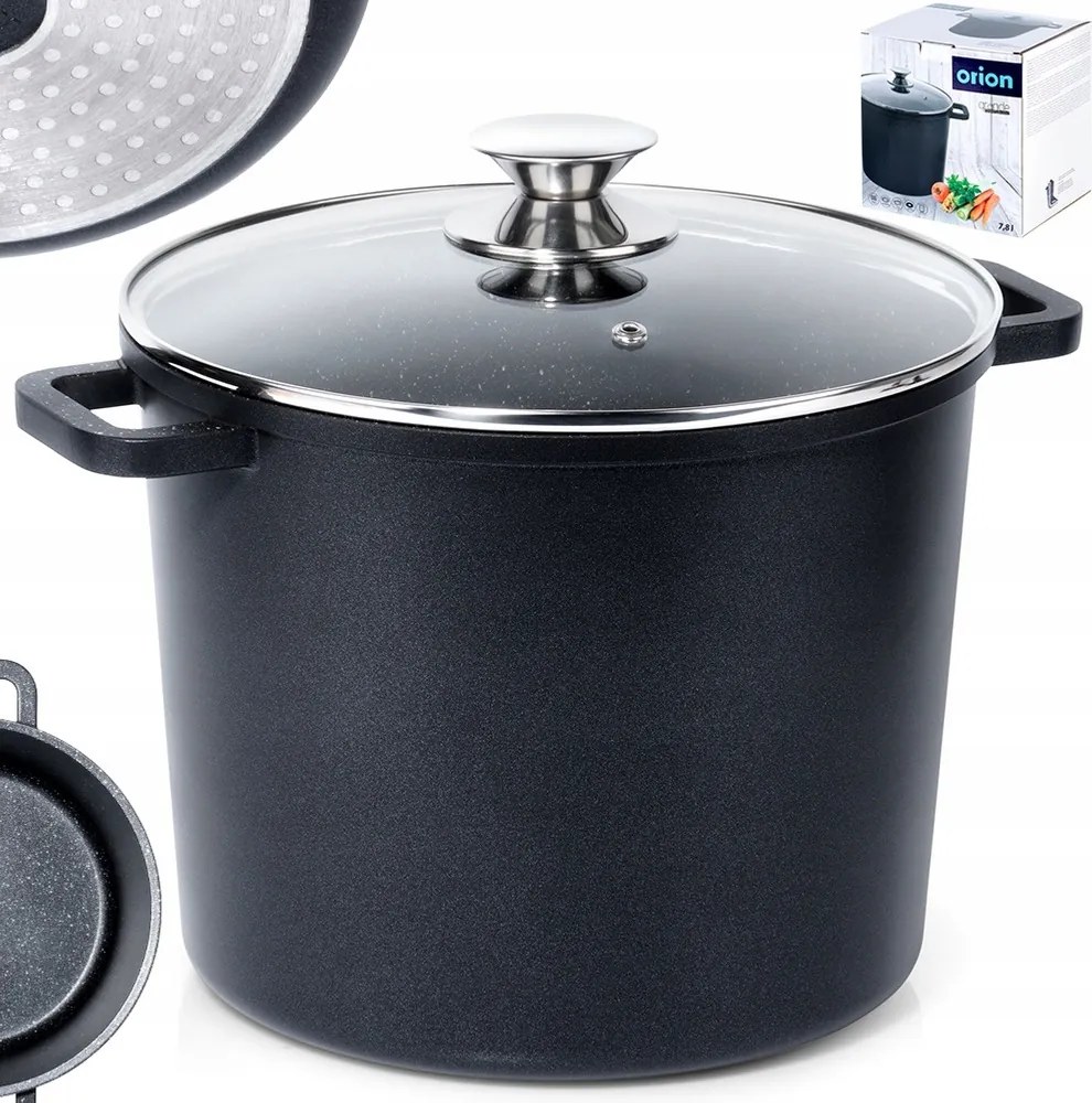 Gránit fazék magas üveg fedővel pároláshoz 7,6L