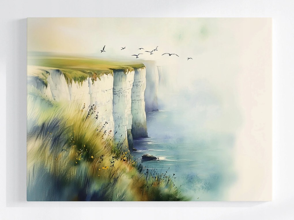 Vászonkép Canvas Tájkép Tenger Fehér Sziklák Dover Köd Madarak 80x60