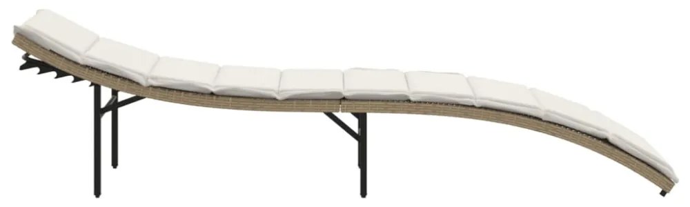 bézs polyrattan napozóágy párnával 55x199x50 cm