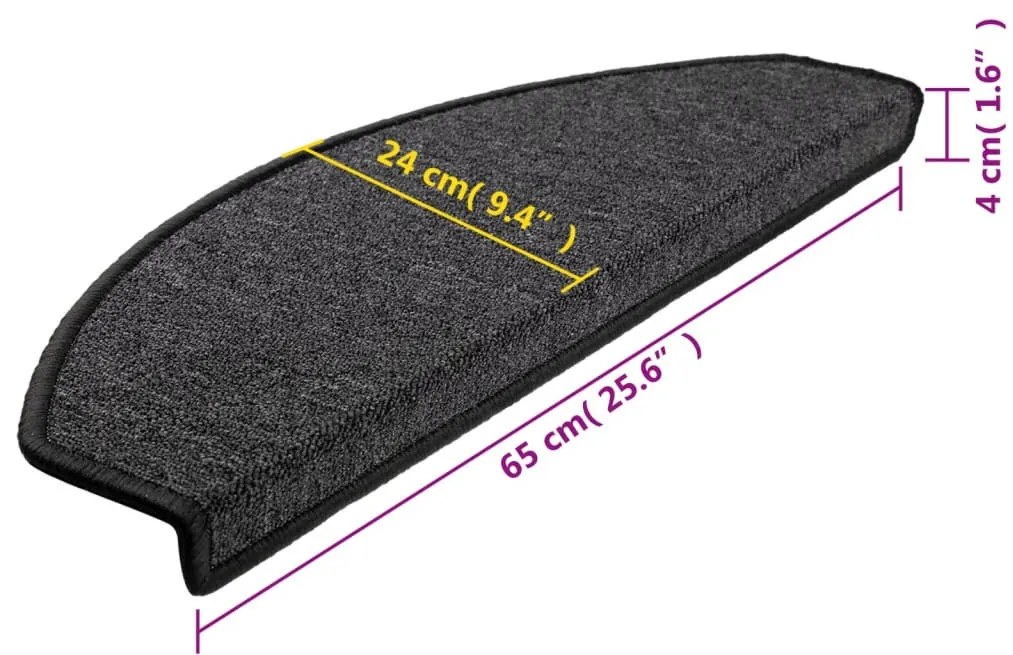 10 db antracitszürke lépcsőszőnyeg 65x24x4 cm