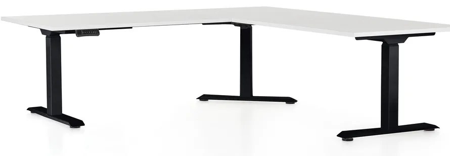 OfficeTech Angle állítható magasságú asztal, 180 + 120 cm, fekete alap, fehér