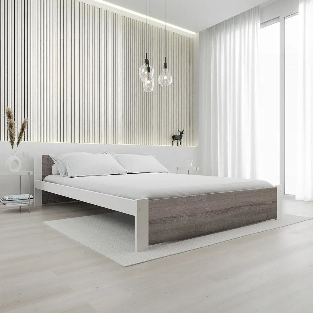 Ágy IKAROS 180 x 200 cm, fehér/szarvasgomba tölgy Matrac: Deluxe 10 cm matraccal, Ágyrács: Lamellás ágyráccsal