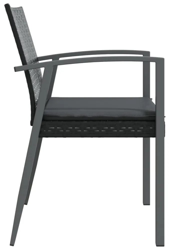 4 db fekete polyrattan kerti szék párnával 56,5x57x83 cm