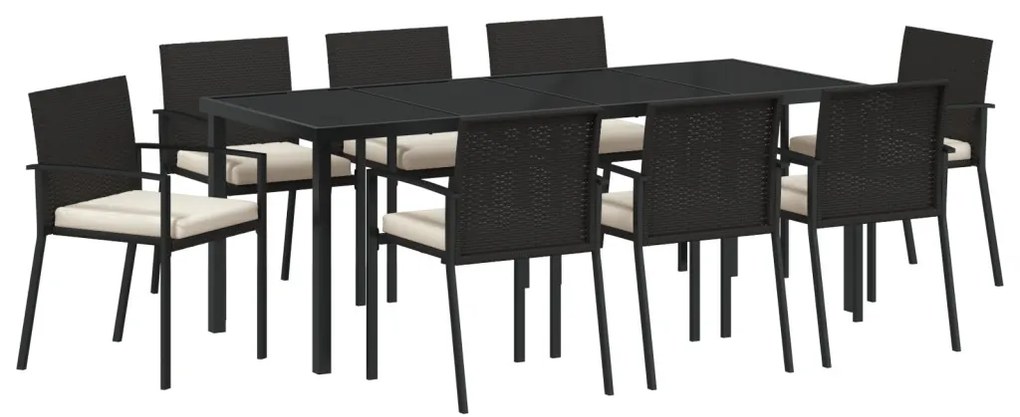 9 darabos Kerti Étkezőszett Fekete Műrattan