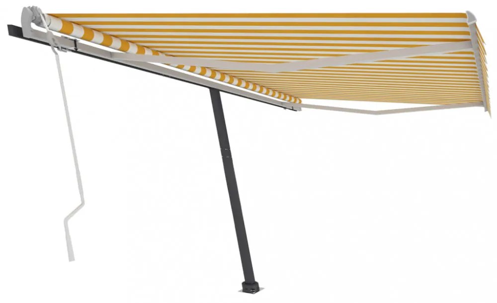 sárga és fehér kézzel kihúzható póznás napellenző 450 x 300 cm