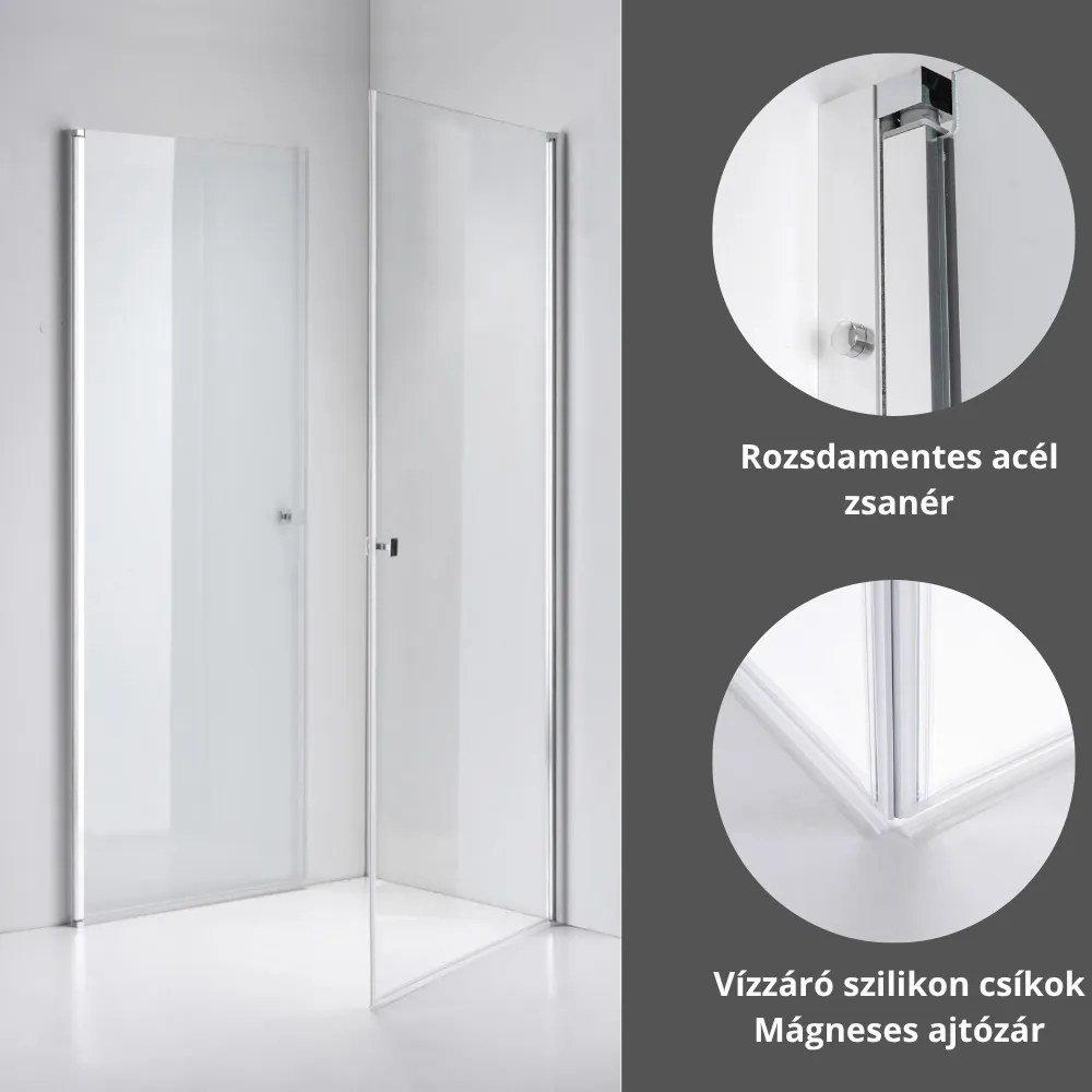 Stuxi Bari Duo 80x70 aszimmetrikus 2 nyíló ajtós zuhanykabin 6 mm vízlepergető biztonsági üveggel, króm