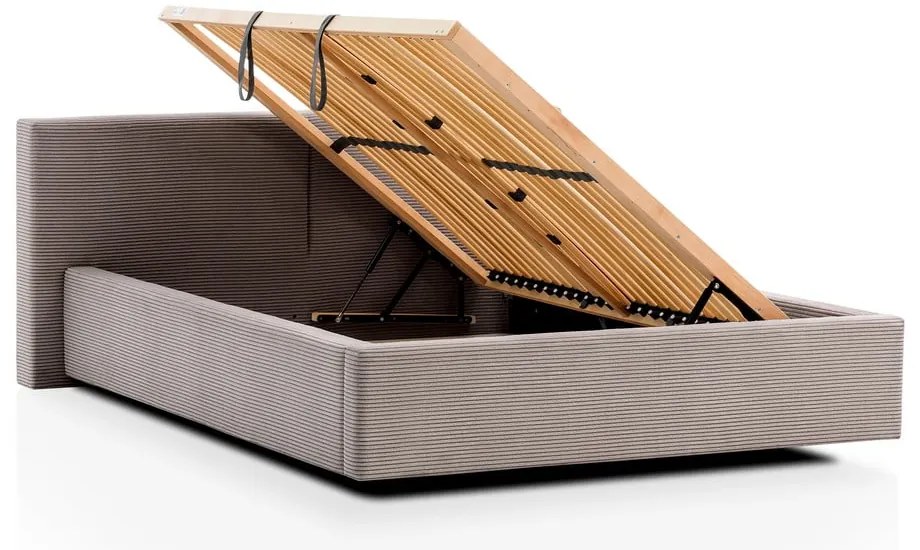 Világosbarna kárpitozott ágyneműtartós franciaágy ágyráccsal 140x200 cm Cube – Meise Möbel