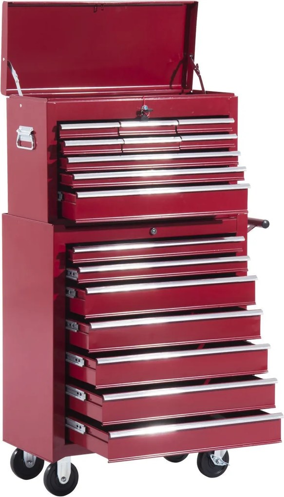 HOMCOM Szerszámtároló Kocsi Szerszámtartóval, Zárható Szerszámtartó Fiókokkal, Szerszámtartó Belső Rész, Kulcsokkal és Csúszásmentes Szőnyegekkel, Pir