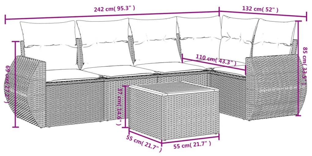 6 részes bézs polyrattan kerti ülőgarnitúra párnával