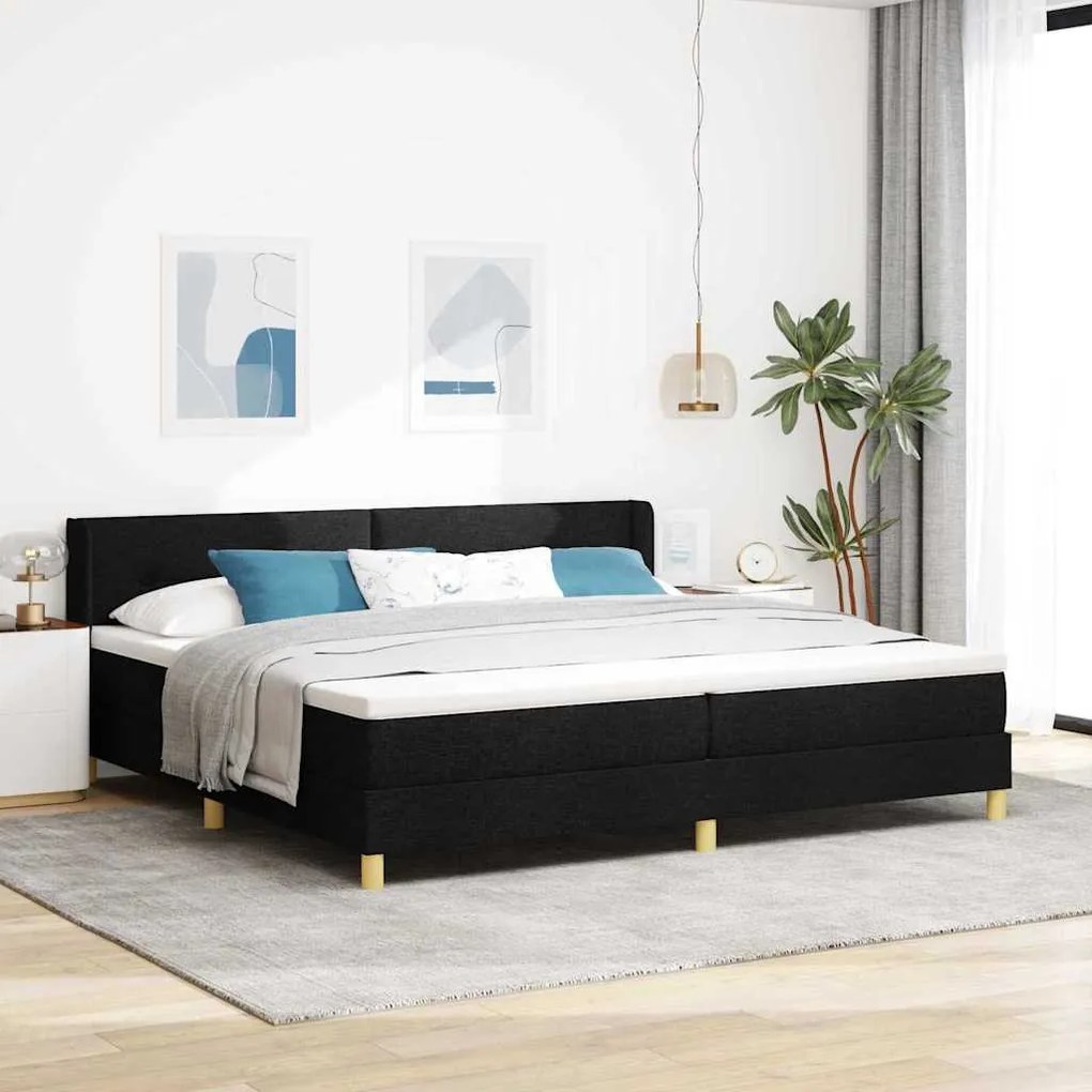 Boxrugós ágy Fekete 200 x 200 cm Kárpitozás és Fa és Hab