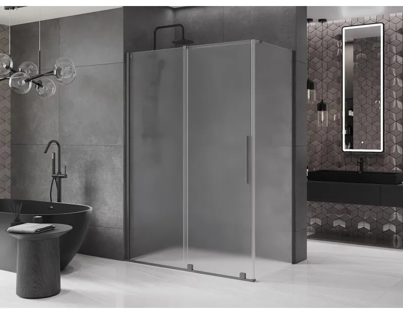Mexen Velar, tolóajtós zuhanykabin 150 x 75 cm, 8 mm-es mattüveg, polírozott grafit, 871-150-075-31-95