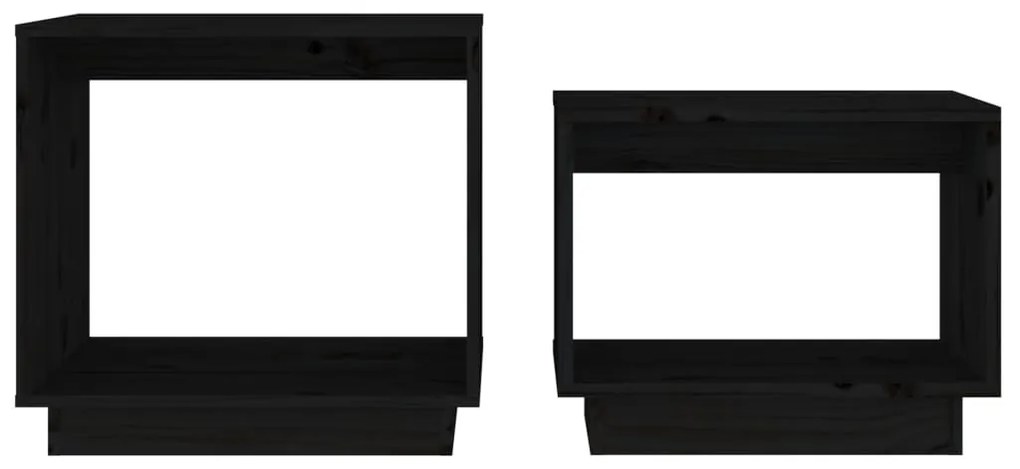 2 db fekete tömör fenyőfa rakásolható dohányzóasztal