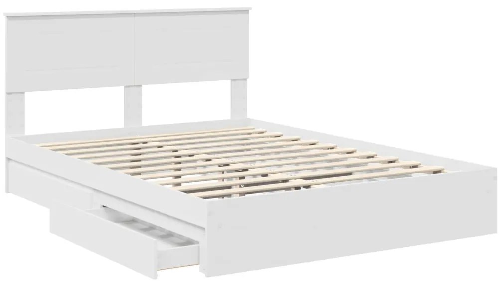 vidaXL Tárolós Ágy fejtámlával fiókkal Fehér 150 x 200 cm Faanyag