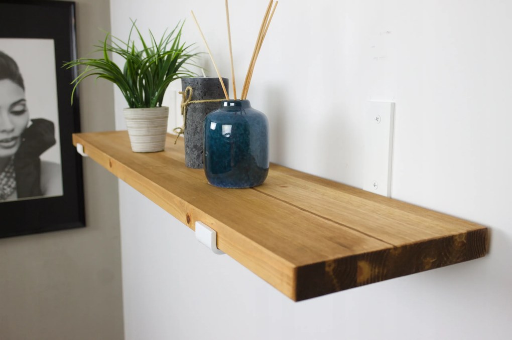Fehér falra akasztható polc ipari fa nappaliba 60cm x 30cm