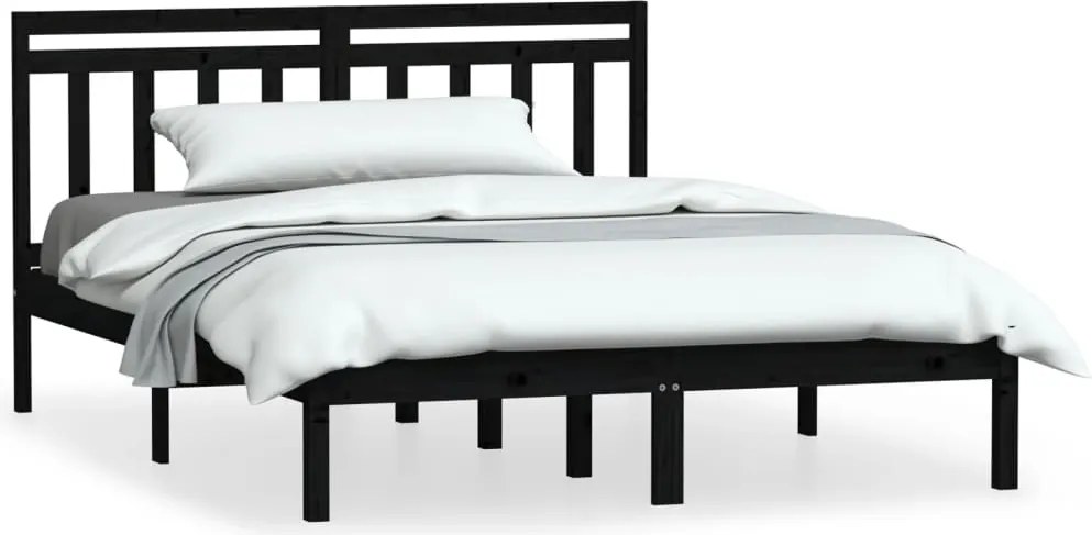 vidaXL fekete tömör fenyőfa ágykeret 140 x 190 cm
