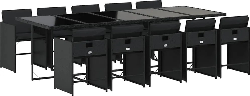 vidaXL 11 részes fekete polyrattan kerti étkezőgarnitúra párnákkal