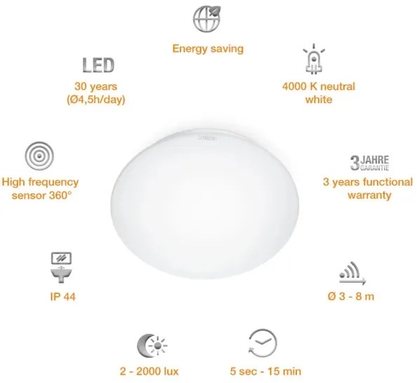 STEINEL 008383 - LED Fürdőszobai lámpa érzékelővel RS16LED LED/9,5W/230V IP44