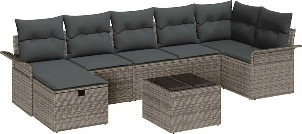 vidaXL Kerti Kanapé Szett párnával tárolóval 8 pcs Szürke Poli rattan