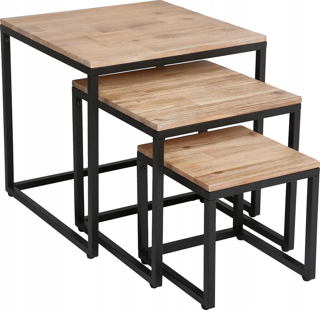 Loft Dohányzóasztal Nappaliba Fekete 3 Db-os Szett Modern Fém