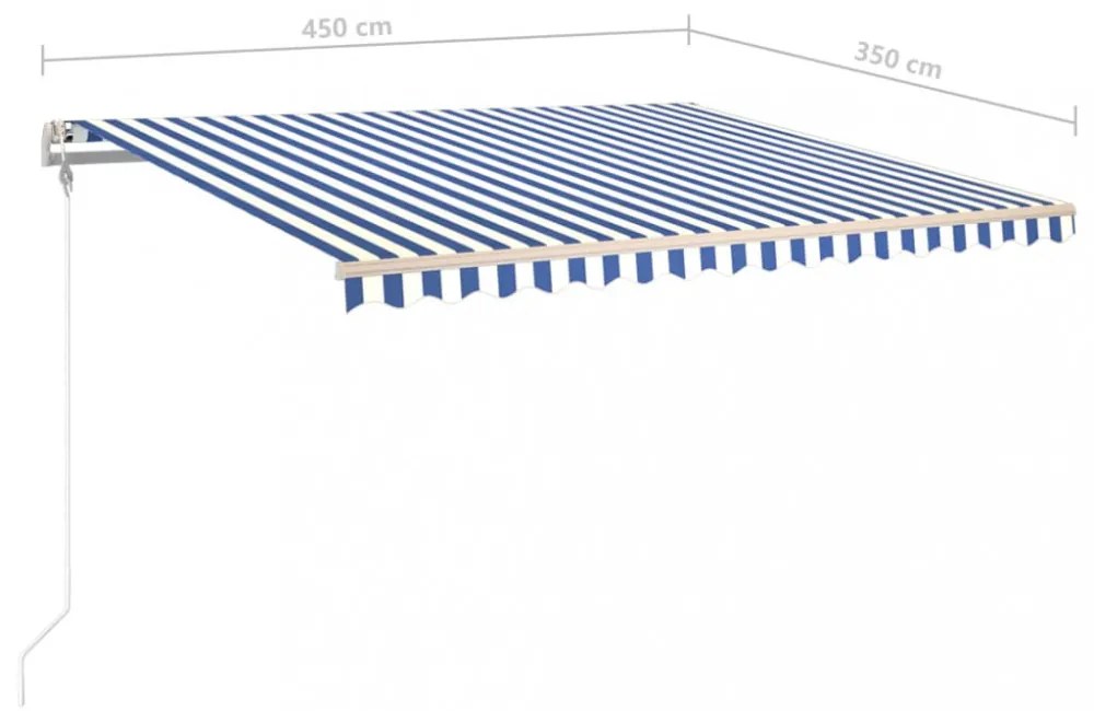 kék és fehér kézzel kihúzható LED-es napellenző 4,5 x 3,5 m