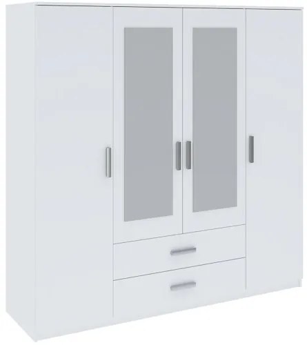 Gardróbszekrény Fehér Színben 4 Ajtóval és 2 Fiókkal. Tamina 200 cm.