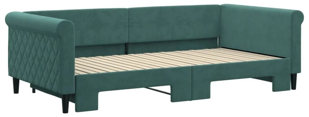 sötétzöld kihúzható bársony heverő 100 x 200 cm