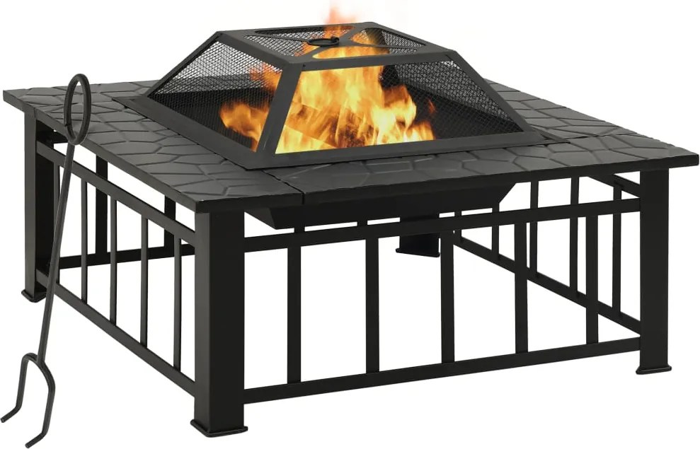 vidaXL acél XXL méretű tűztál piszkavassal 79 x 79 x 46,5 cm
