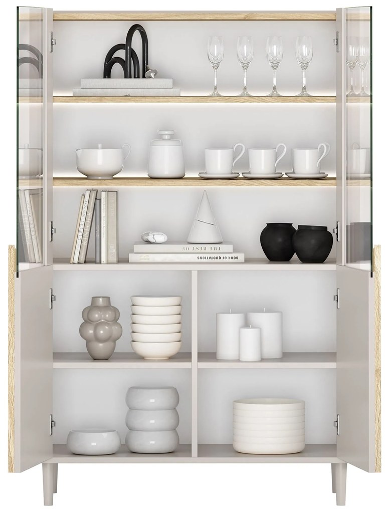 Amilio vitrin 100 cm - kasmír / olajozott tölgy / világos tölgy fogantyú