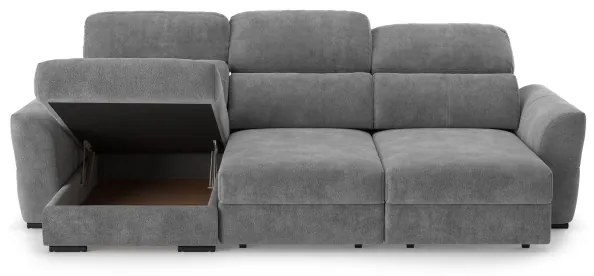 Univerzális ággyá nyitható háromszemélyes sarokkanapé tárolóval TRENTO szürke