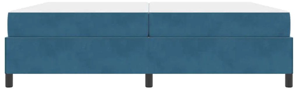 Ágykeret matracmal Sötétkék és fehér 200 x 200 cm Bársony