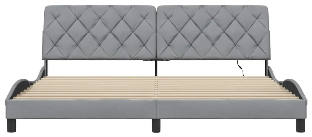 világosszürke szövet ágykeret LED-es matrac nélkül 200 x 200 cm