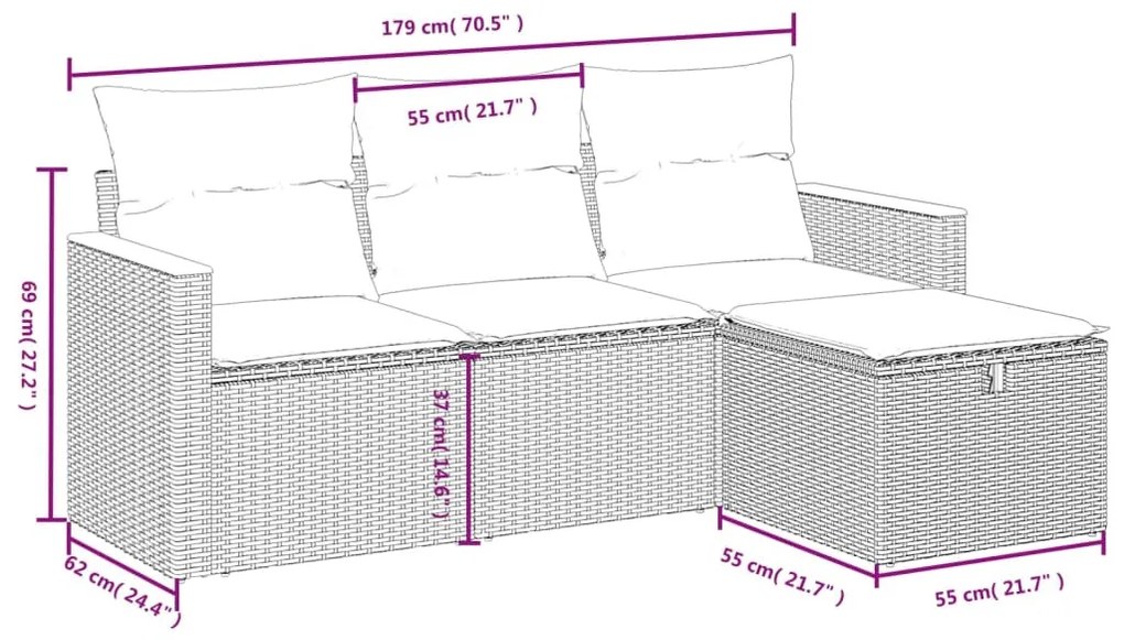 4 részes bézs polyrattan kerti ülőgarnitúra párnákkal