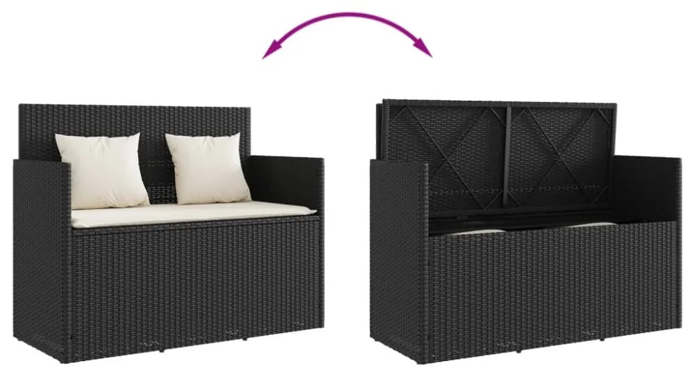 fekete polyrattan kerti pad párnával