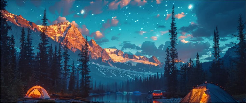 Kép - Kempingezés a hegyekben (120x50 cm)