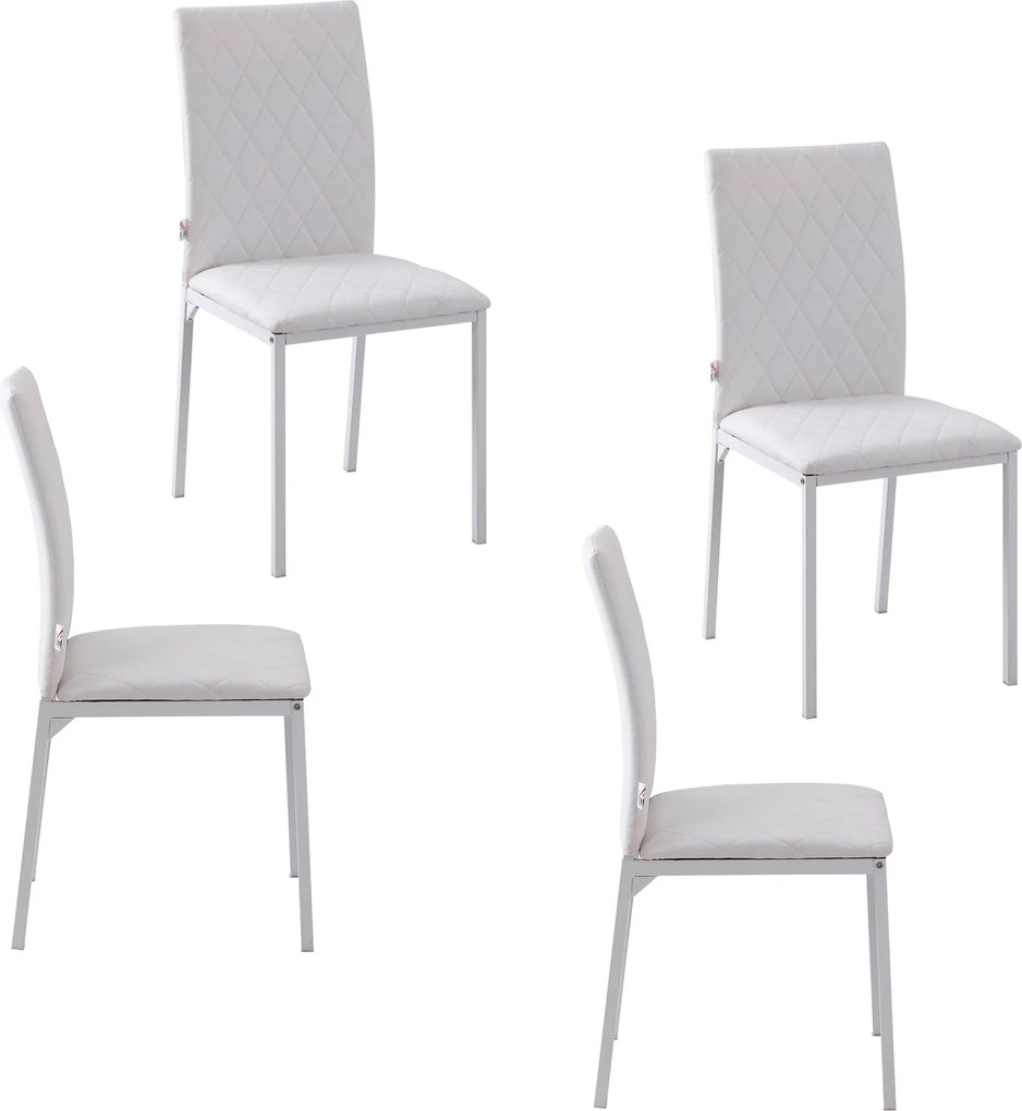 HOMCOM 4 darabos Párnázott Étkezőszék Kárpitozott Műbőr Anyagból, Fémlábakkal, Modern Székek Konyhába és Hálószobába, Teherbírás: 120 kg, 41x50x91 cm,