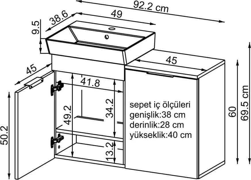 Dubai mosdószekrény, homokkő, 92,2 cm – TR283VLN1130