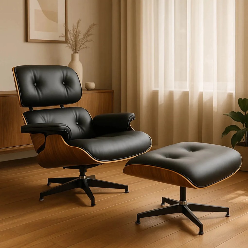 Pihenőfotel lábtartóval fekete műbőr – PALERMO